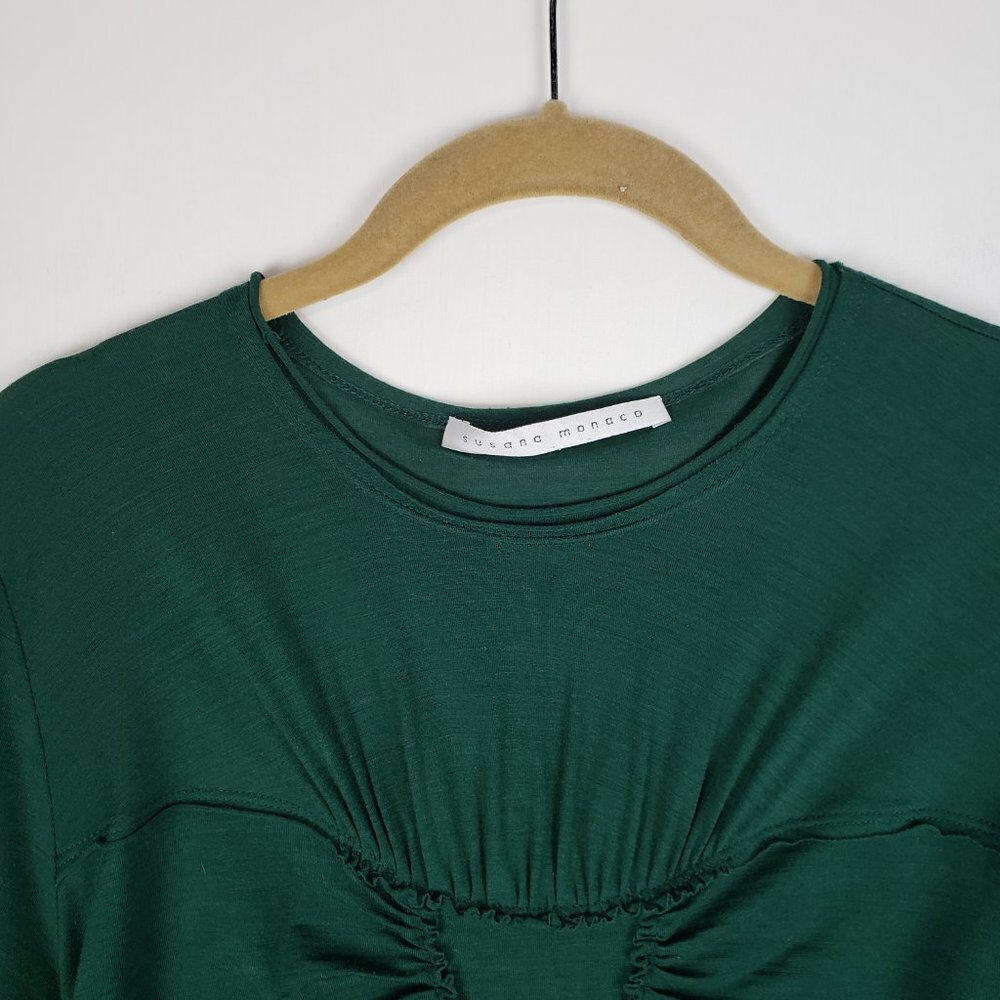 Susana Monaco Top Ruched Long Sleeve Green Wool Blend Size Medium - Picture 8 of 11